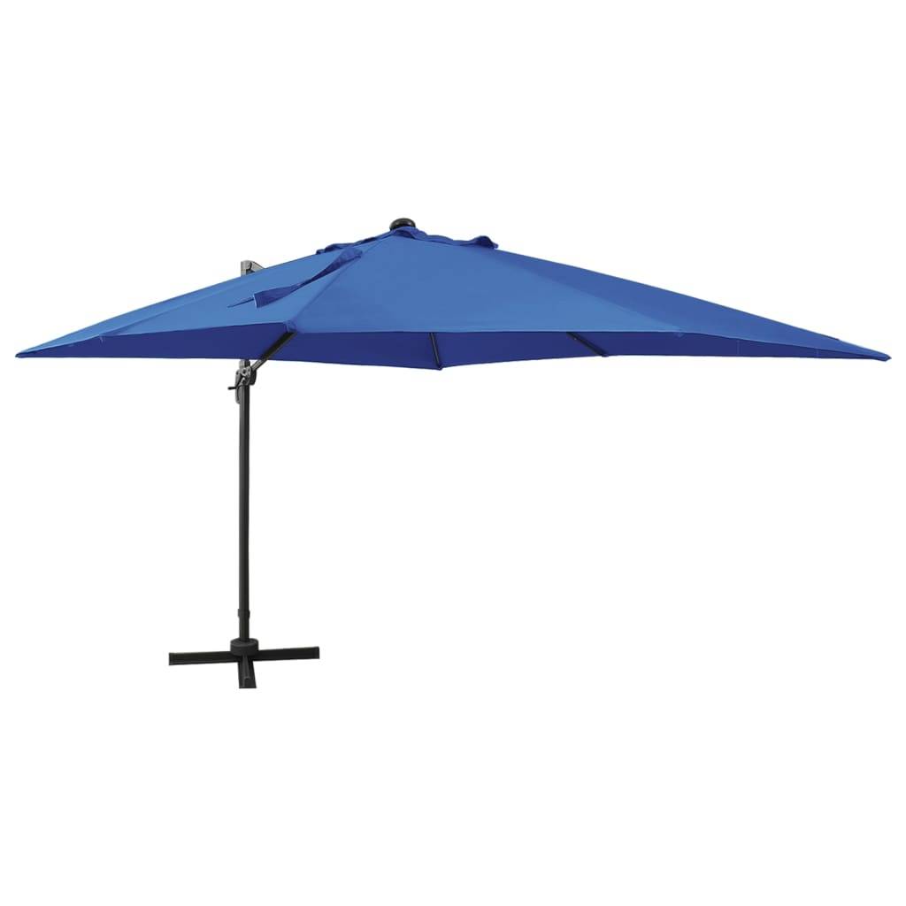 Helloshop26 - Parasol meuble de jardin déporté avec mât et lumières led 300 cm bleu azur - Image 1