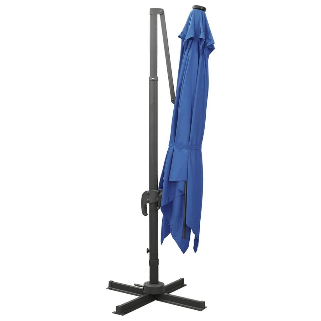 Helloshop26 - Parasol meuble de jardin déporté avec mât et lumières led 300 cm bleu azur - Image 3