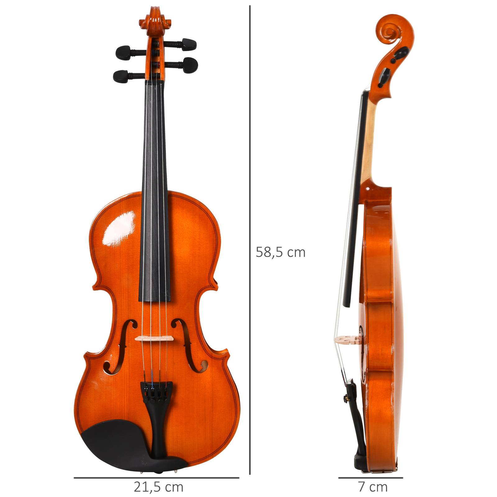 Violon 4/4 pleine grandeur avec étui, accordeur, épaulière, archet, colophane, cordes rechange et chiffon contreplaqué épicéa et érable - Image 4