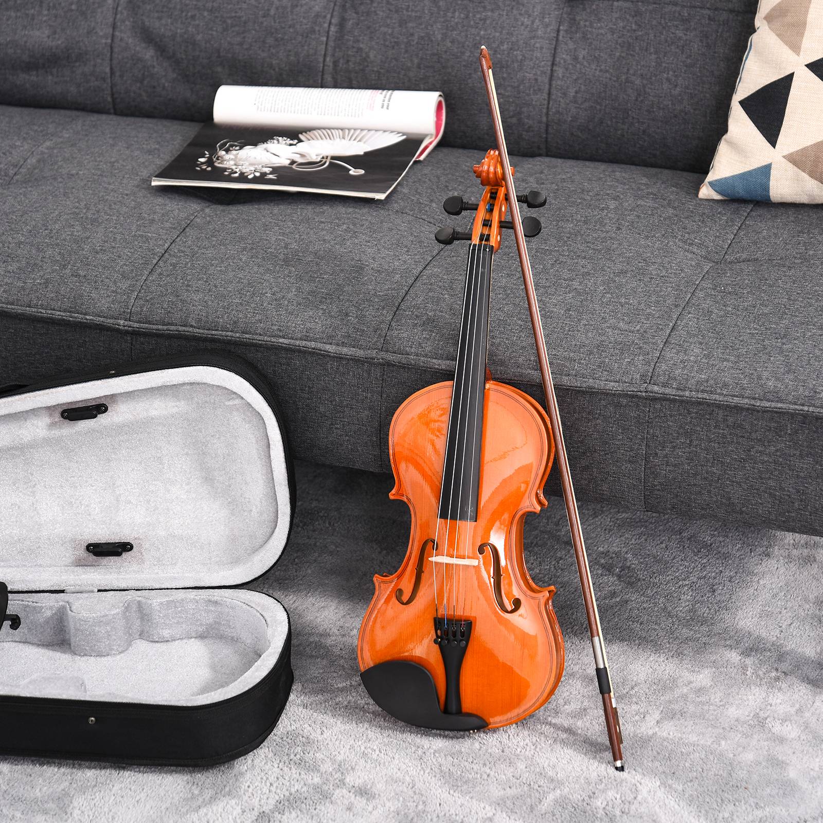 Violon 4/4 pleine grandeur avec étui, accordeur, épaulière, archet, colophane, cordes rechange et chiffon contreplaqué épicéa et érable - Image 2