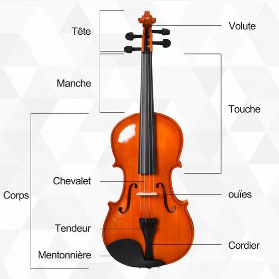 Violon 4/4 pleine grandeur avec étui, accordeur, épaulière, archet, colophane, cordes rechange et chiffon contreplaqué épicéa et érable - Image 5