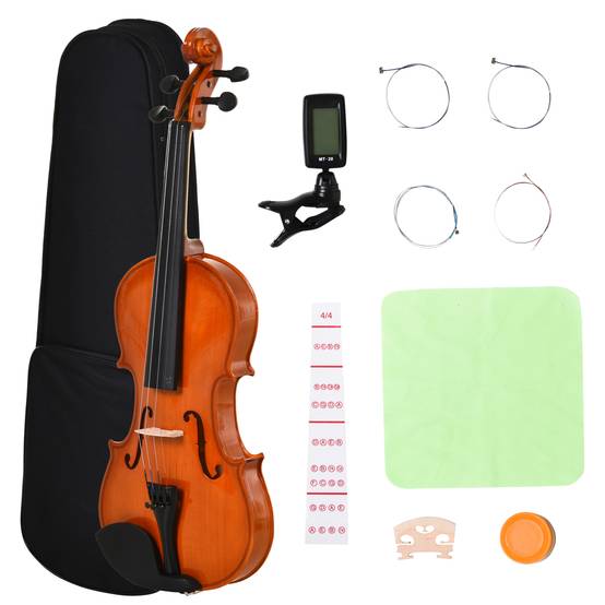 Violon 4/4 pleine grandeur avec étui, accordeur, épaulière, archet, colophane, cordes rechange et chiffon contreplaqué épicéa et érable - Image 1