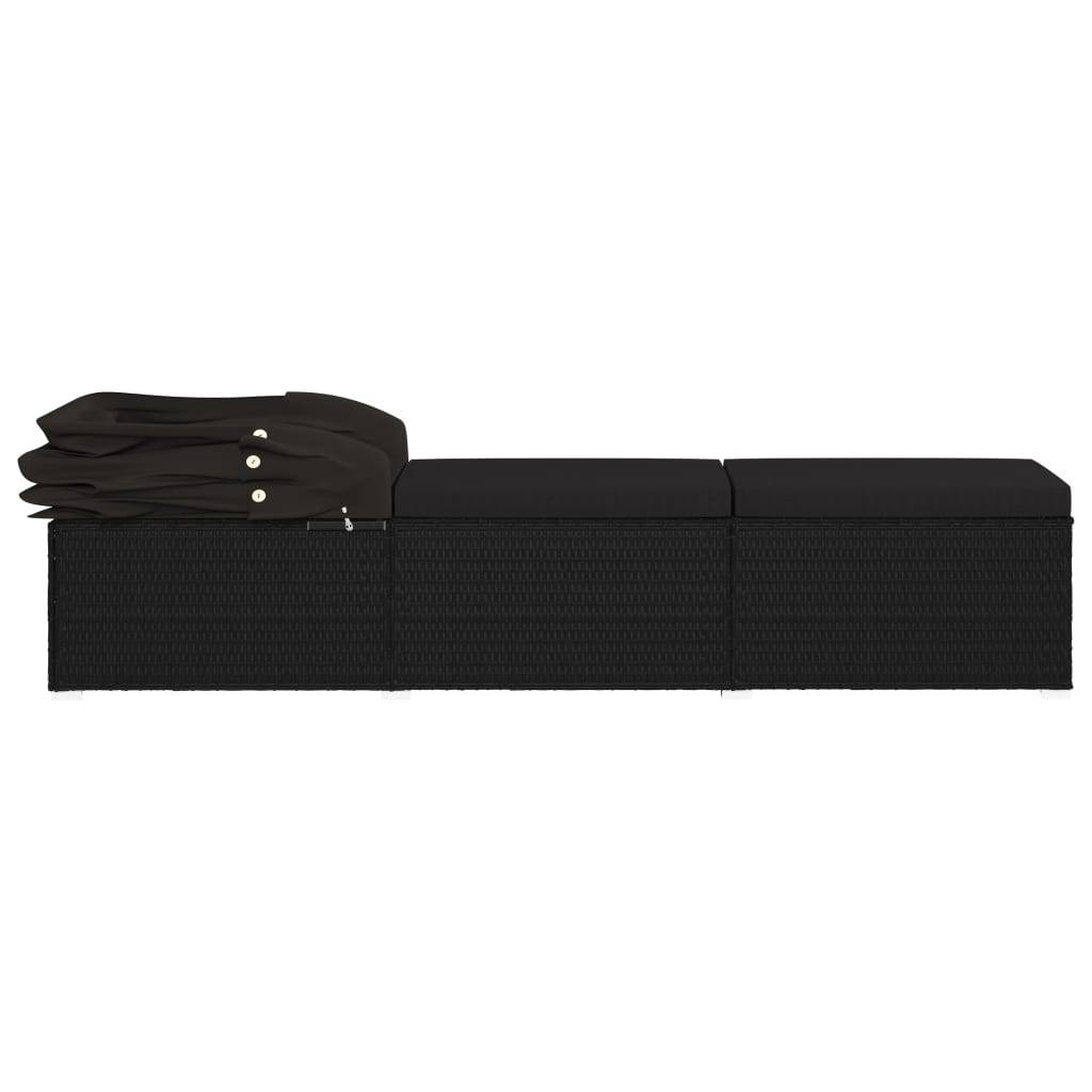 Helloshop26 - Transat chaise longue bain de soleil lit de jardin terrasse meuble d'extérieur avec auvent et coussin résine tressée noir - Image 6