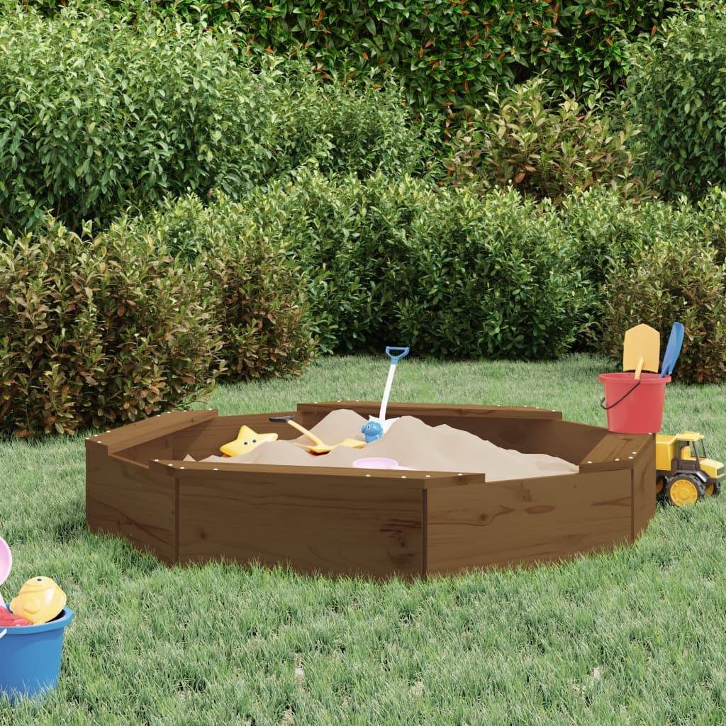 Bac à sable - Maison de jeu pour enfants avec sièges marron miel octogone bois de pin massif-JU12102 - Image 2