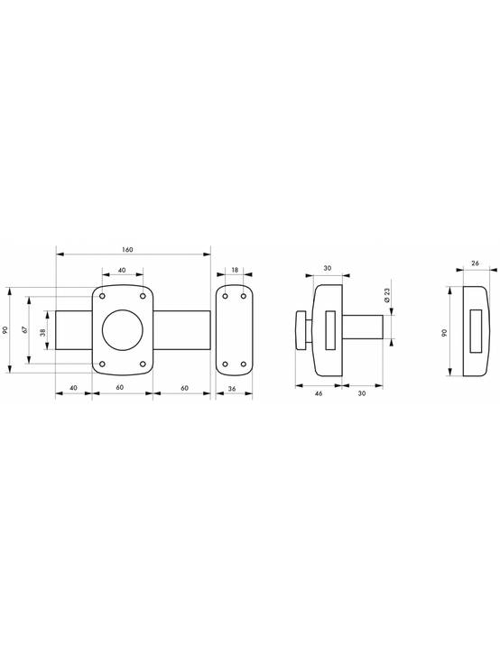 Verrou à bouton Corvette pour porte de garage, cylindre 30mm, pêne 160mm, acier, 3 clés, époxy bronze - THIRARD - Image 2