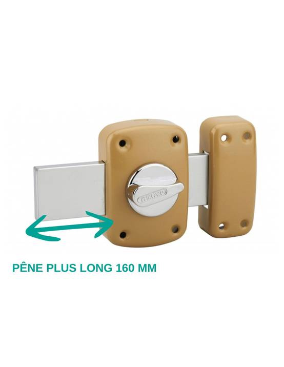 Verrou à bouton Corvette pour porte de garage, cylindre 30mm, pêne 160mm, acier, 3 clés, époxy bronze - THIRARD - Image 4