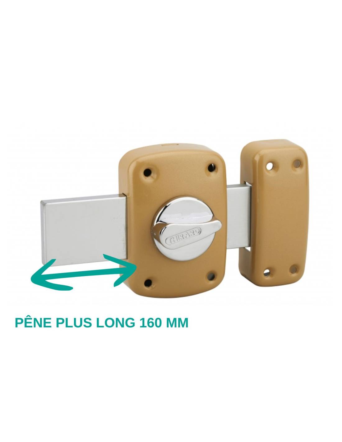 Verrou à bouton Corvette pour porte de garage, cylindre 30mm, pêne 160mm, acier, 3 clés, époxy bronze - THIRARD - Image 4