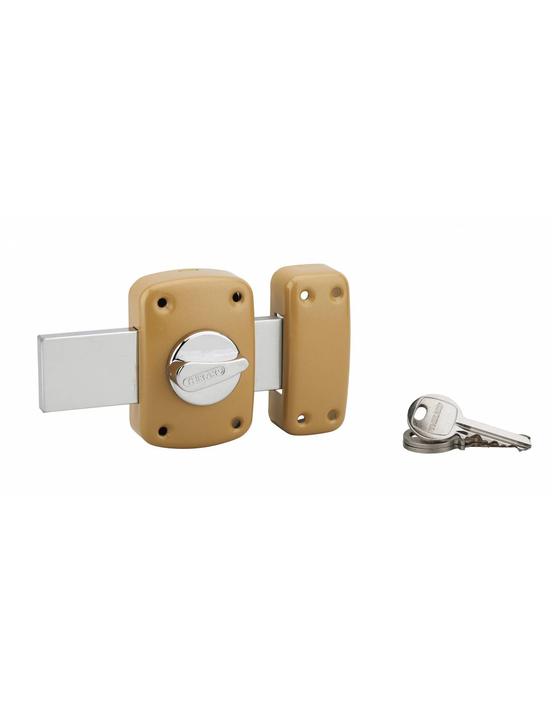 Verrou à bouton Corvette pour porte de garage, cylindre 30mm, pêne 160mm, acier, 3 clés, époxy bronze - THIRARD - Image 1