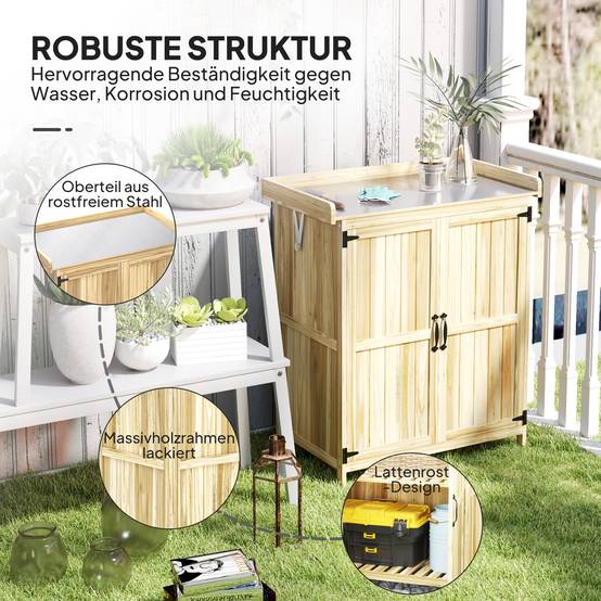 ComfortXL - Armoire de jardin sapin et inox 74 x 43 x 88 cm bois naturel rangement outils extérieur et plan de travail - Image 7