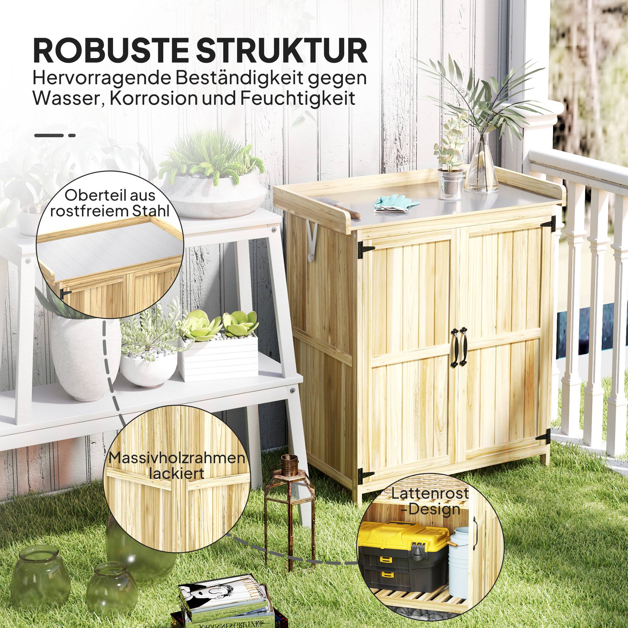 ComfortXL - Armoire de jardin sapin et inox 74 x 43 x 88 cm bois naturel rangement outils extérieur et plan de travail - Image 7