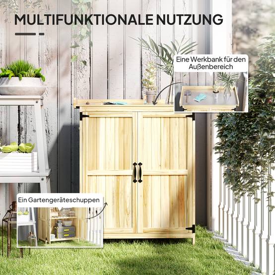 ComfortXL - Armoire de jardin sapin et inox 74 x 43 x 88 cm bois naturel rangement outils extérieur et plan de travail - Image 4