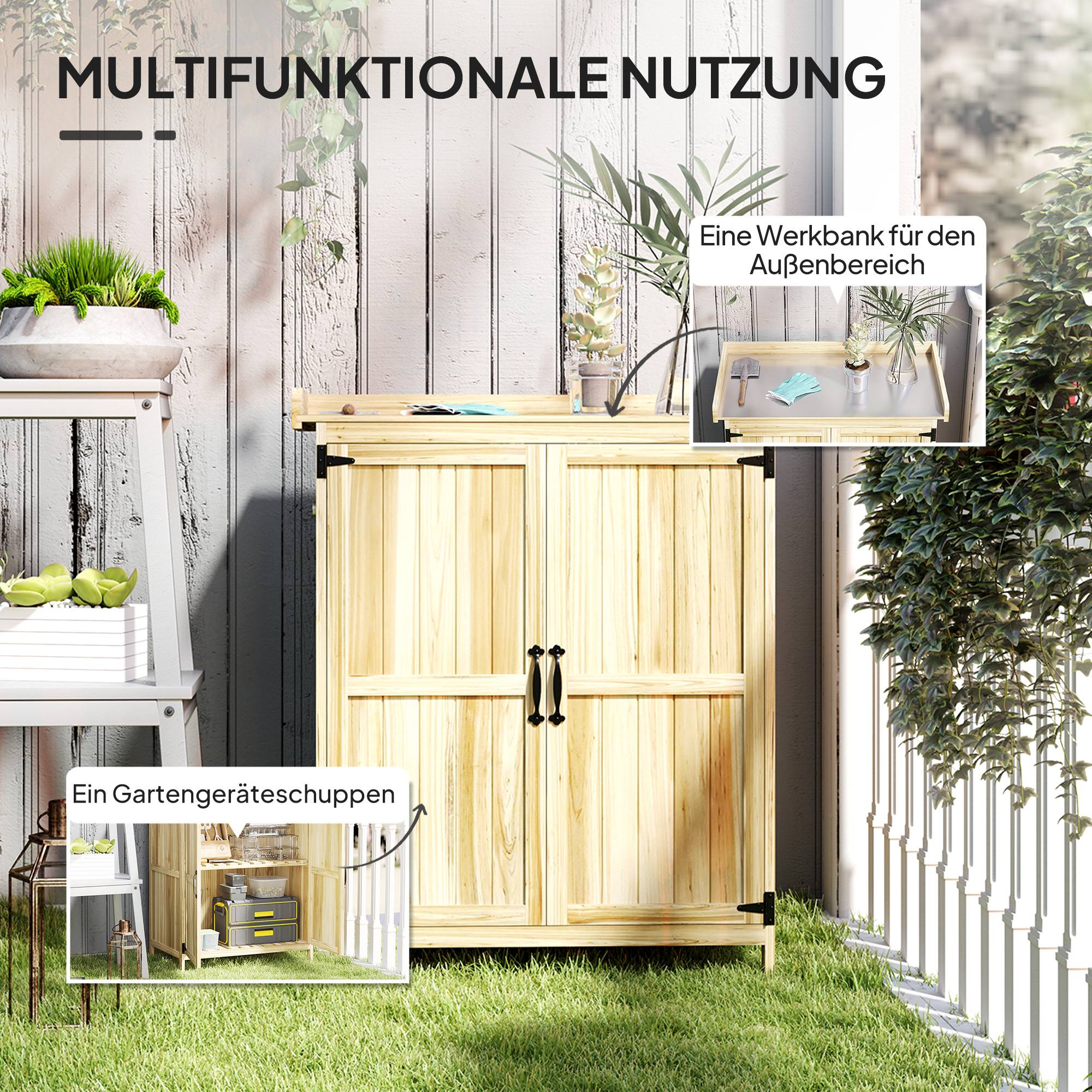 ComfortXL - Armoire de jardin sapin et inox 74 x 43 x 88 cm bois naturel rangement outils extérieur et plan de travail - Image 4