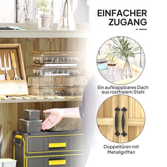 ComfortXL - Armoire de jardin sapin et inox 74 x 43 x 88 cm bois naturel rangement outils extérieur et plan de travail - Image 5