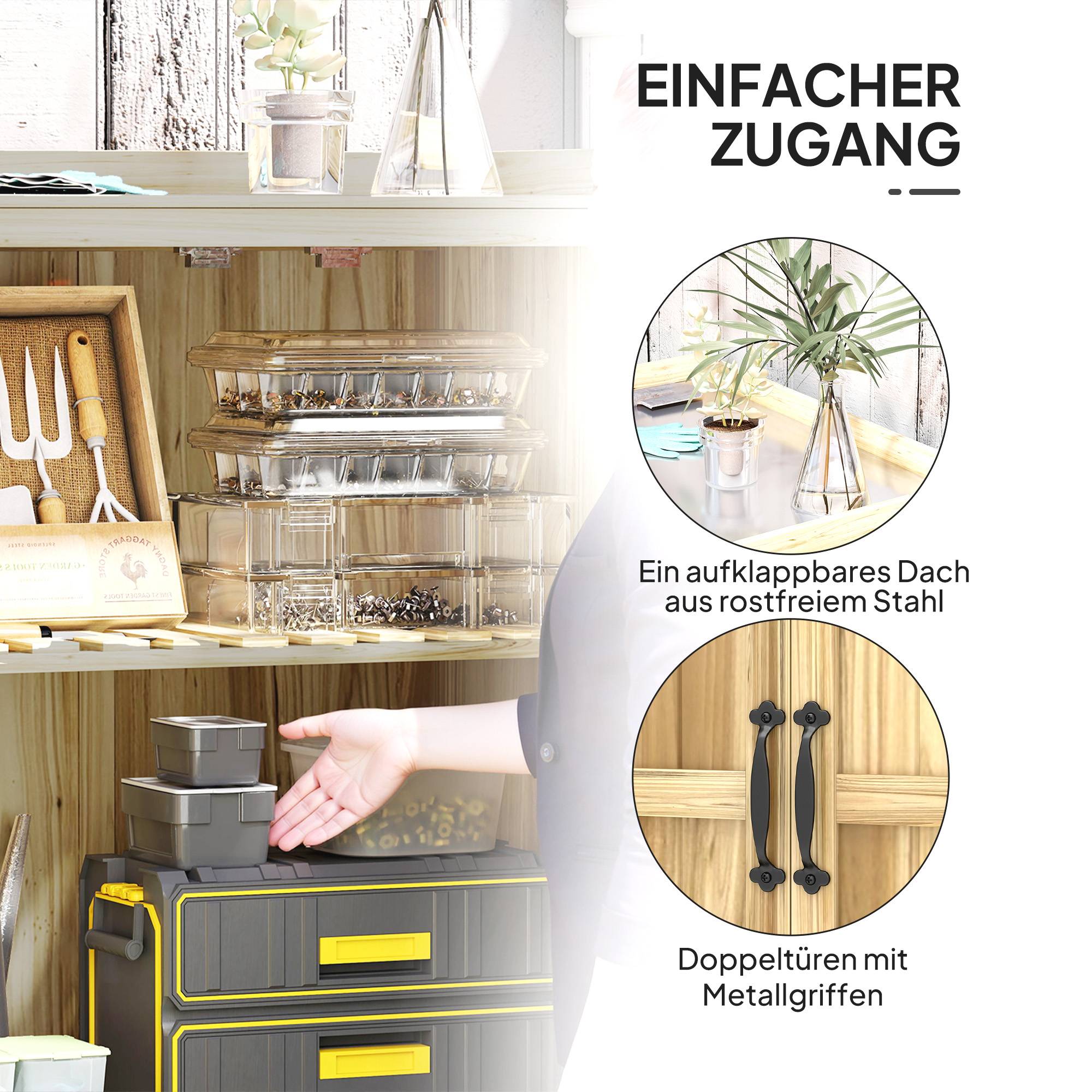 ComfortXL - Armoire de jardin sapin et inox 74 x 43 x 88 cm bois naturel rangement outils extérieur et plan de travail - Image 5
