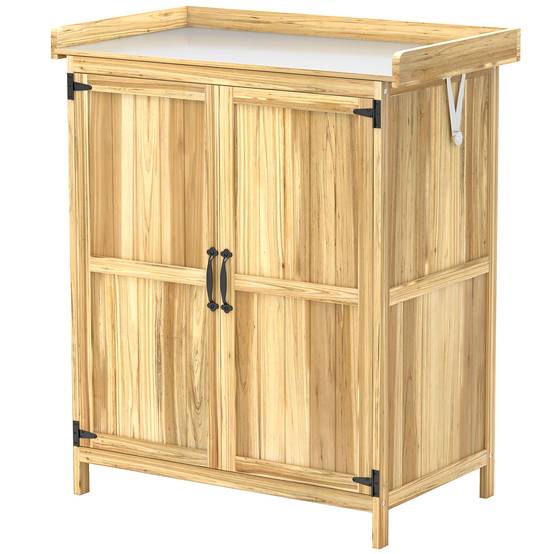 ComfortXL - Armoire de jardin sapin et inox 74 x 43 x 88 cm bois naturel rangement outils extérieur et plan de travail - Image 2
