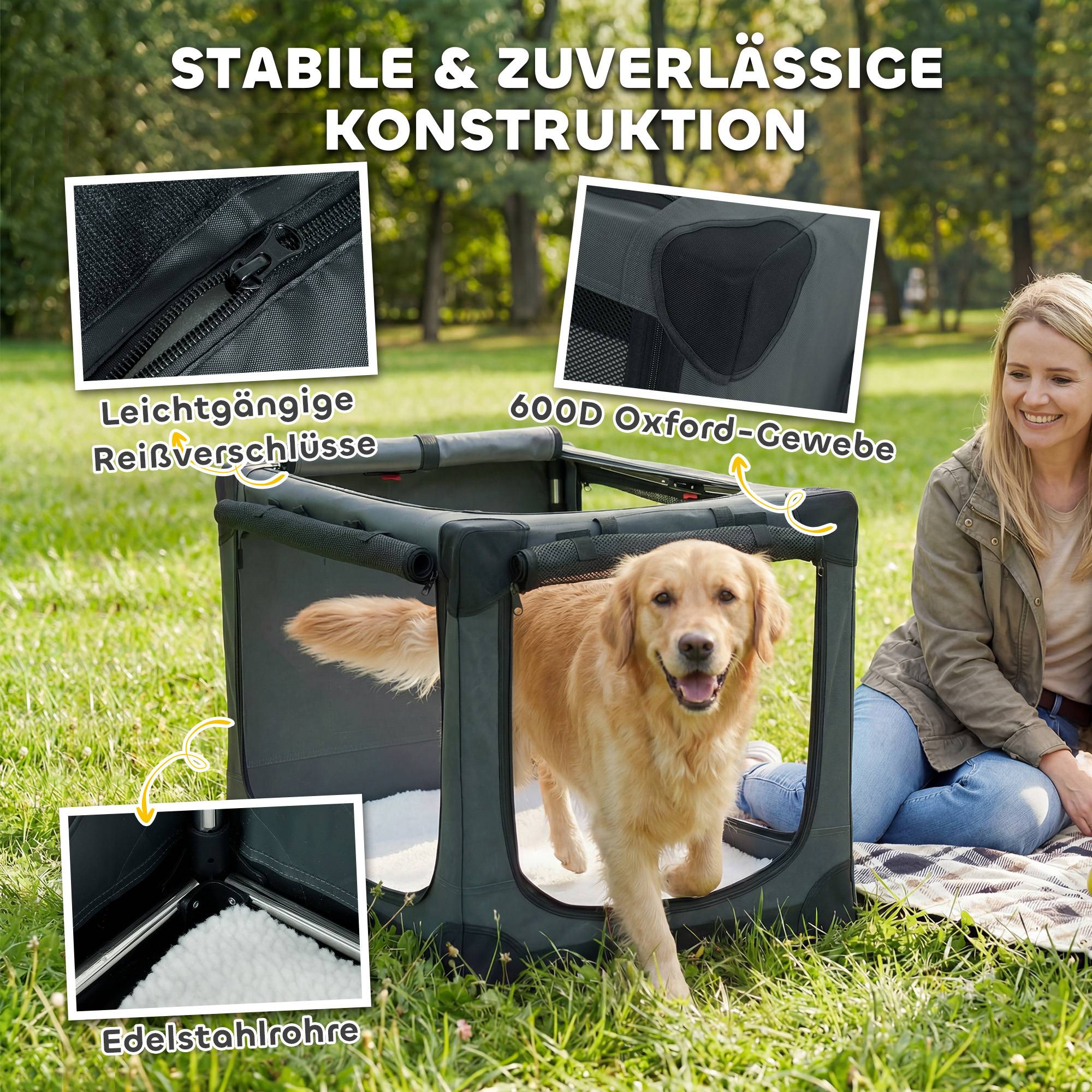 PANGIVO - Cage de transport pour chien tissu Oxford vert armée 90 x 64 x 64 cm - PANGIVO - Image 7