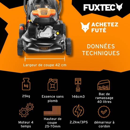 FUXTEC - Tondeuse à gazon thermique poussée FUXTEC FX-RM4346ECO – 42 cm – 146 cm³ – 3,5 CV – Easy Clean - Image 2
