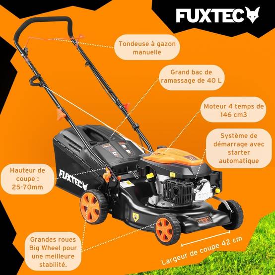 FUXTEC - Tondeuse à gazon thermique poussée FUXTEC FX-RM4346ECO – 42 cm – 146 cm³ – 3,5 CV – Easy Clean - Image 5
