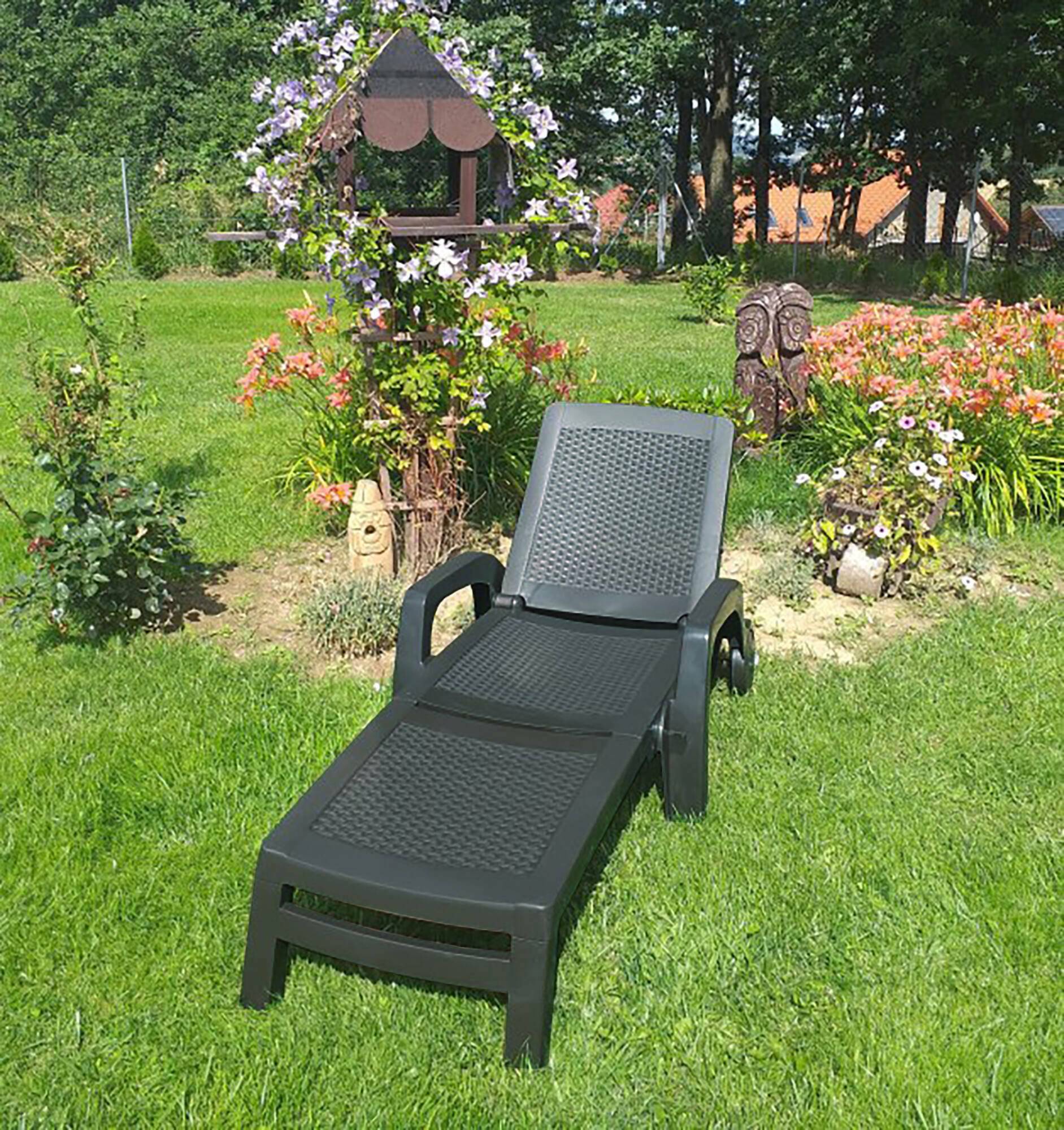 Dmora - Bain au soleil Dmat, Bain au soleil de jardin réglable avec accoudoirs, Chaise longue d'extérieur, 190x46h70 cm, Anthracite - Dmora - Image 2