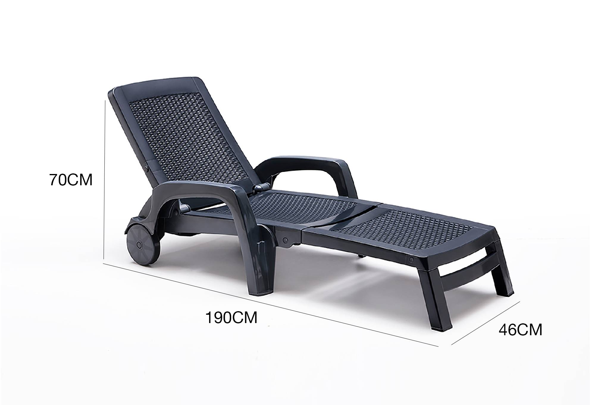 Dmora - Bain au soleil Dmat, Bain au soleil de jardin réglable avec accoudoirs, Chaise longue d'extérieur, 190x46h70 cm, Anthracite - Dmora - Image 3
