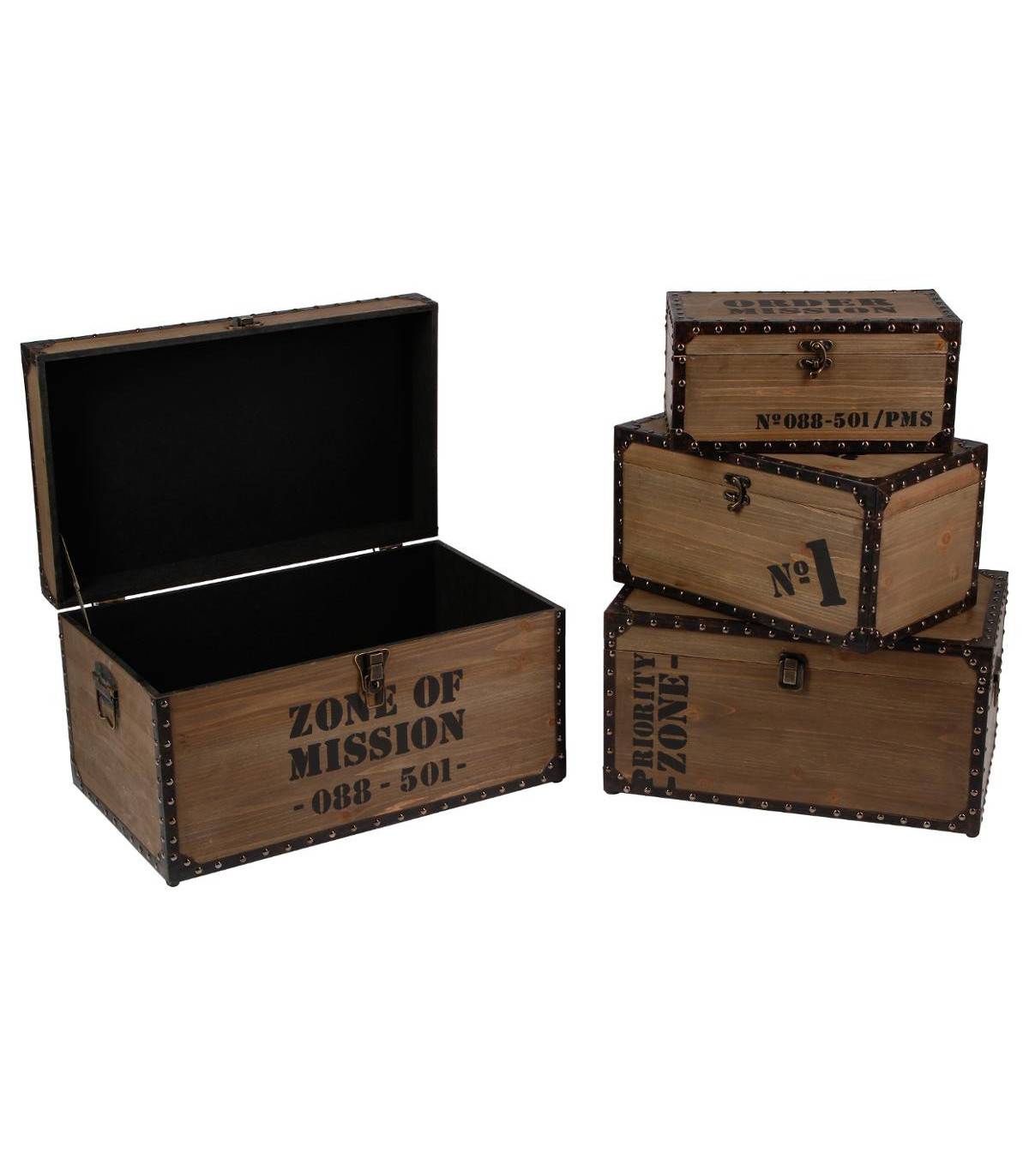 Set de 4 Malles de rangement en Bois déco Rétro Industriel - Image 1