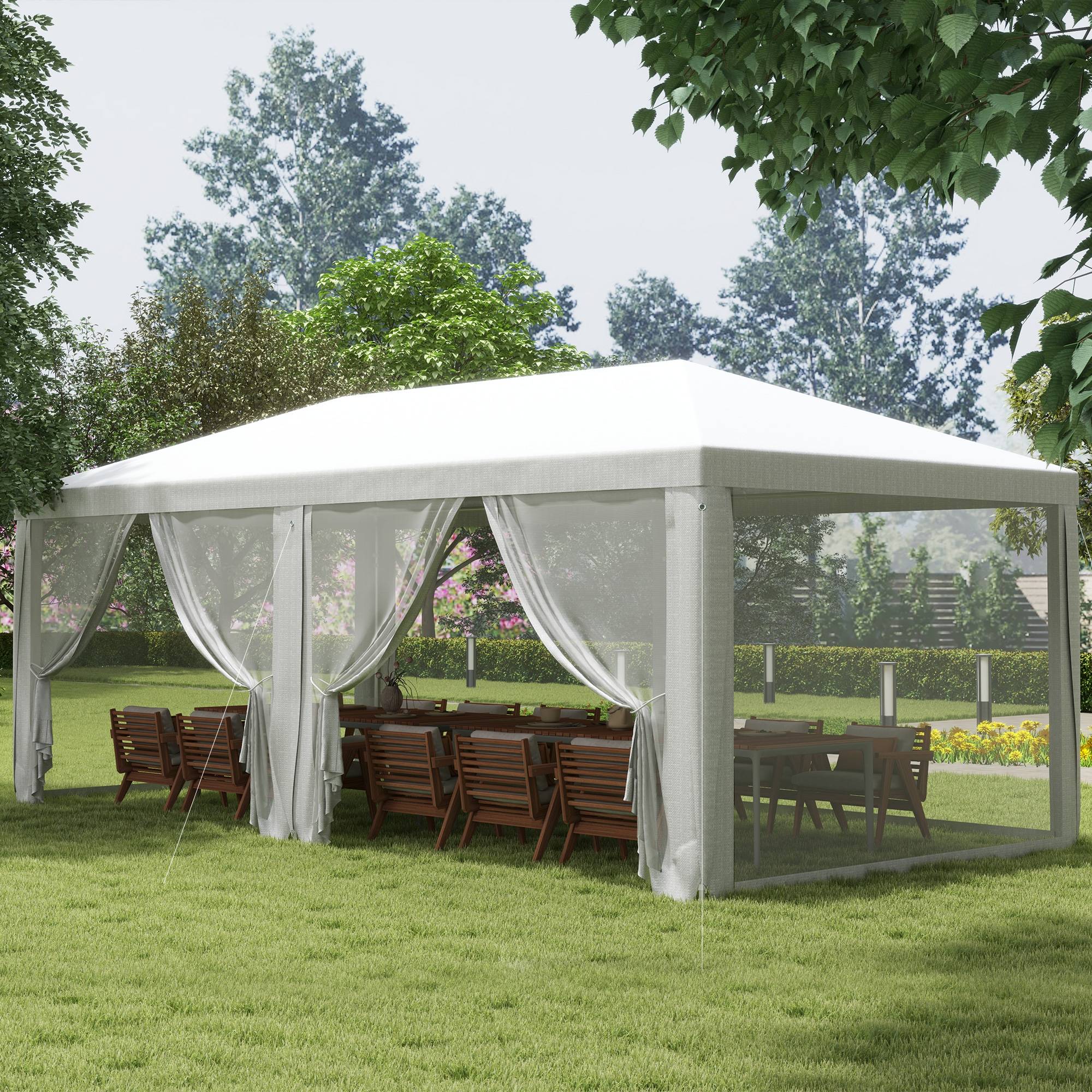 Tente de réception barnum PE avec parois amovibles pour évènements 585x295cm Blanc - ComfortXL Outdoor Living - Image 3