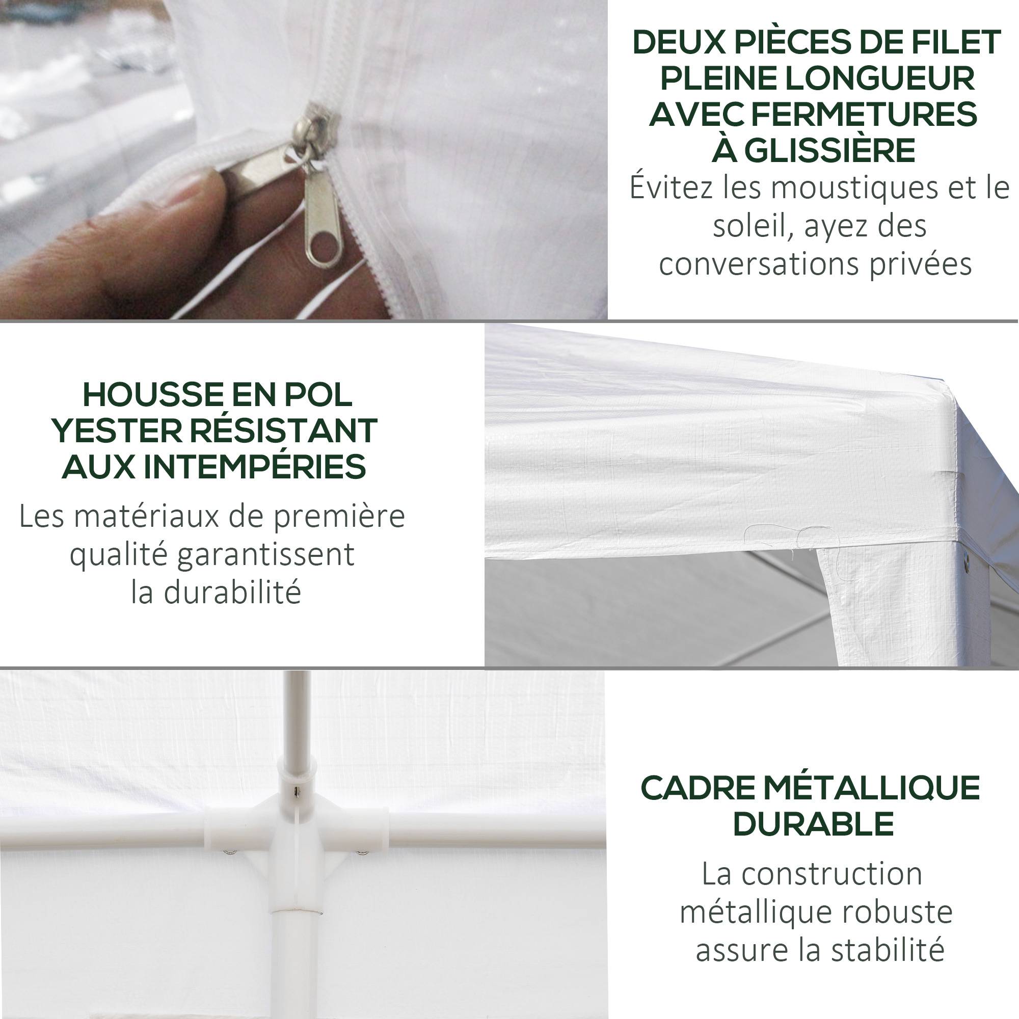 Tente de réception barnum PE avec parois amovibles pour évènements 585x295cm Blanc - ComfortXL Outdoor Living - Image 9