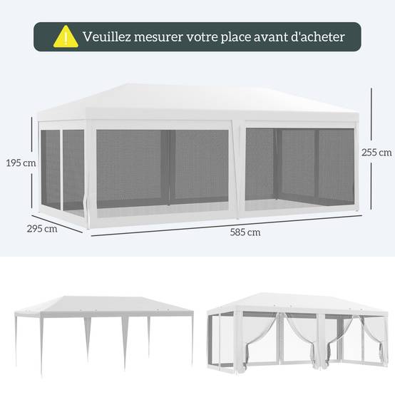 Tente de réception barnum PE avec parois amovibles pour évènements 585x295cm Blanc - ComfortXL Outdoor Living - Image 5