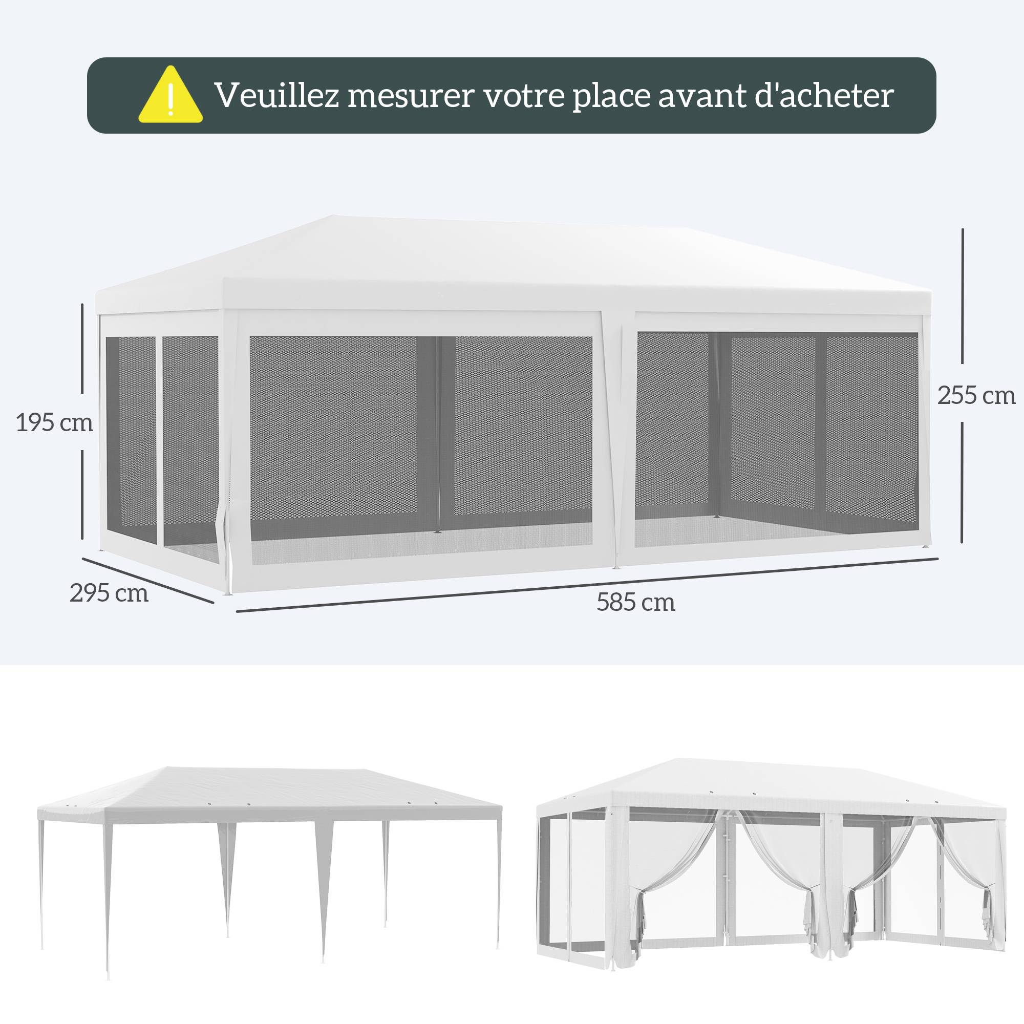 Tente de réception barnum PE avec parois amovibles pour évènements 585x295cm Blanc - ComfortXL Outdoor Living - Image 5