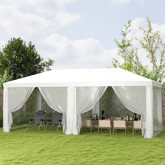 Tente de réception barnum PE avec parois amovibles pour évènements 585x295cm Blanc - ComfortXL Outdoor Living - Image 4