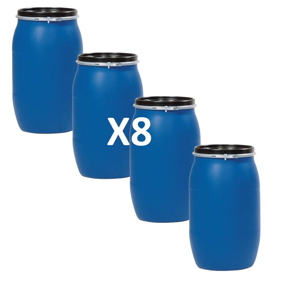 Fût plastique neuf à ouverture totale homologué un 220l-lot de 8