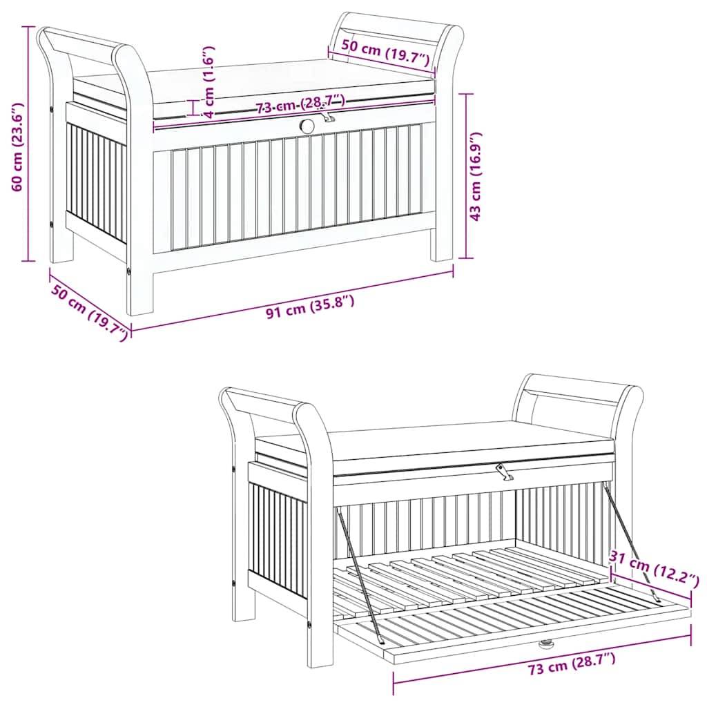 Banc Coffre Rangement Jardin Bois Acacia avec Coussin Crème pour Patio Brun 91cm – ComfortXL Outdoor Living - Image 8
