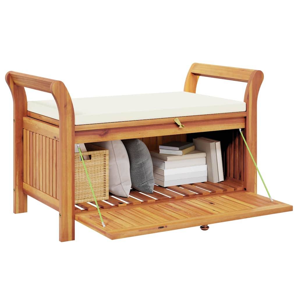 Banc Coffre Rangement Jardin Bois Acacia avec Coussin Crème pour Patio Brun 91cm – ComfortXL Outdoor Living - Image 4