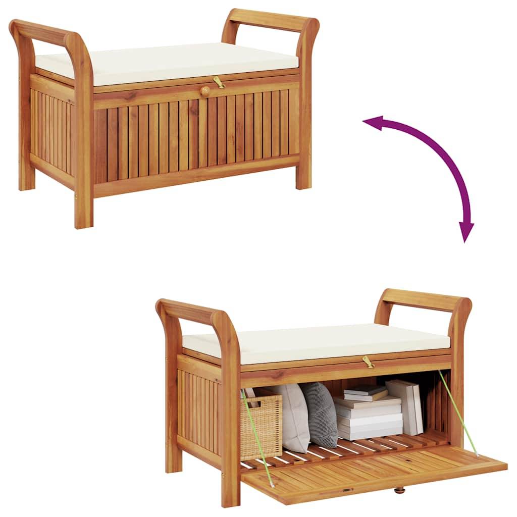 Banc Coffre Rangement Jardin Bois Acacia avec Coussin Crème pour Patio Brun 91cm – ComfortXL Outdoor Living - Image 9