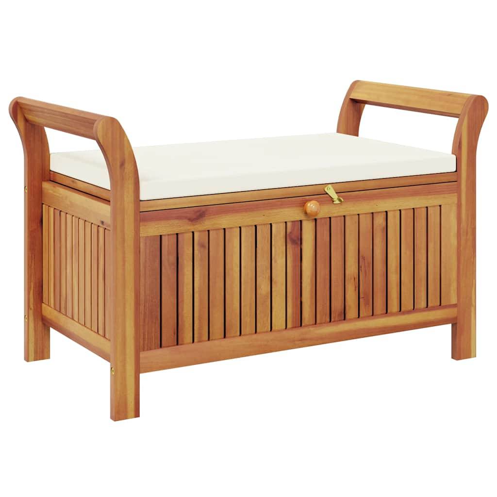 Banc Coffre Rangement Jardin Bois Acacia avec Coussin Crème pour Patio Brun 91cm – ComfortXL Outdoor Living - Image 2