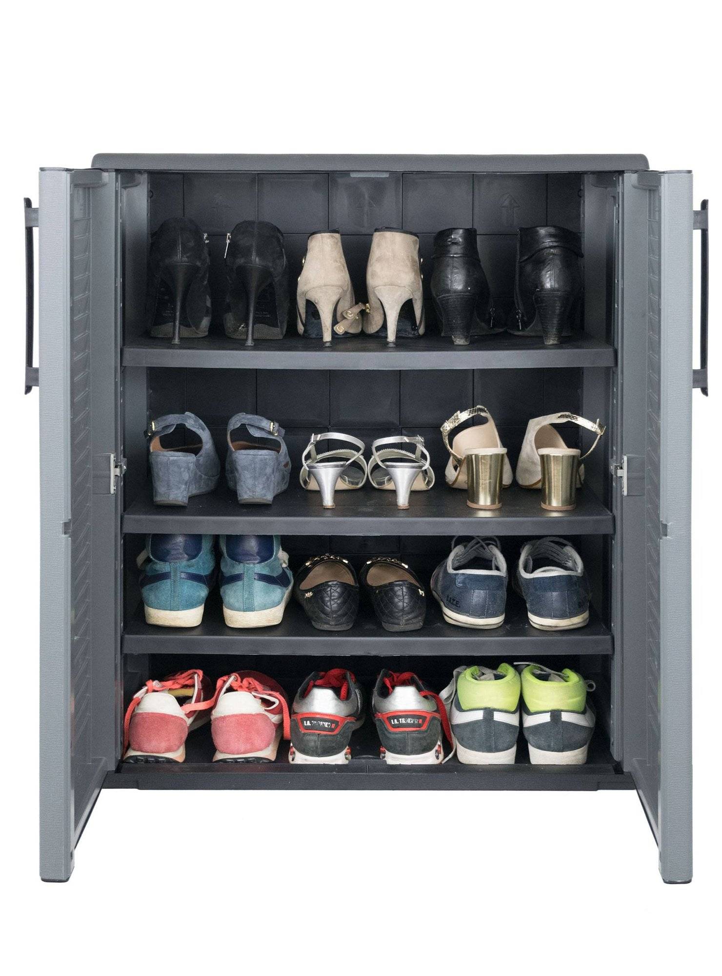 Dmora - Armoire d'extérieur Bilzen, Mobilier d'extérieur, Armoire de balcon polyvalente, 100% Made in Italy, Gris et Noir, Finition rayée, 68x37h84 cm - Dmora - Image 4