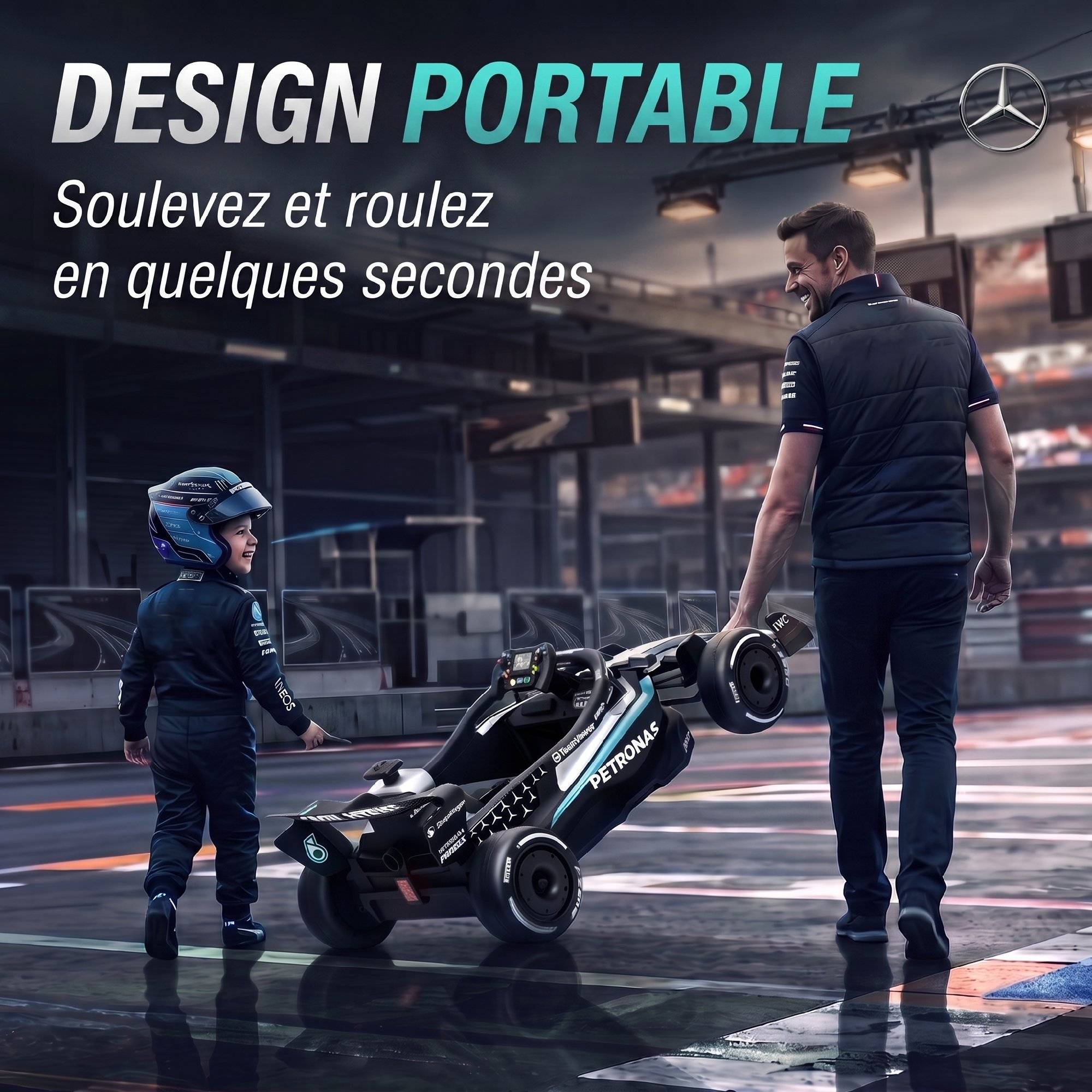 Sans Marque - Kart Électrique Enfants 12V, Go Kart Mercedes-AMG PETRONAS F1 avec 2 Moteurs, Télécommande, 3 Vitesses, Noir - Image 8