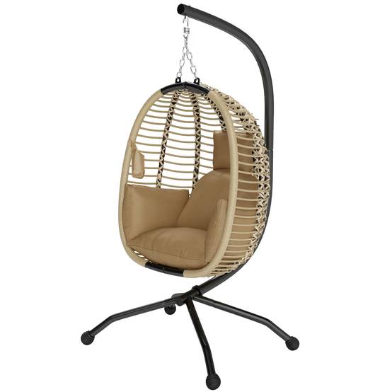 Fauteuil œuf suspendu pliant acier intérieur extérieur grand confort coussin beige - ComfortXL Outdoor Living - Image 2