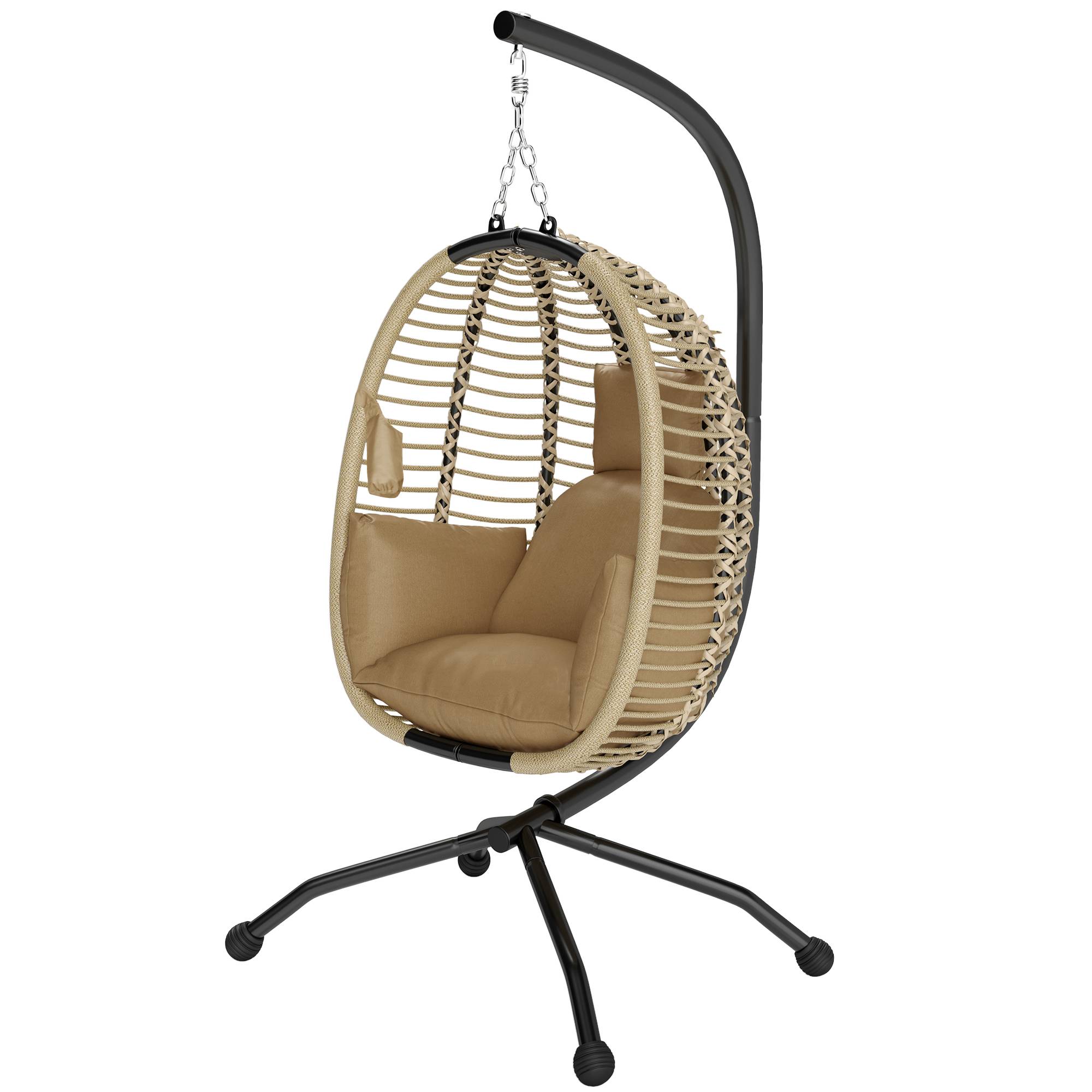 Fauteuil œuf suspendu pliant acier intérieur extérieur grand confort coussin beige - ComfortXL Outdoor Living - Image 2