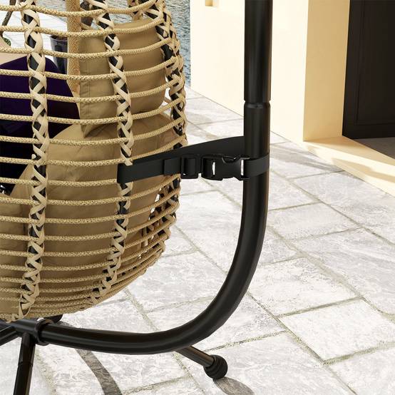 Fauteuil œuf suspendu pliant acier intérieur extérieur grand confort coussin beige - ComfortXL Outdoor Living - Image 10