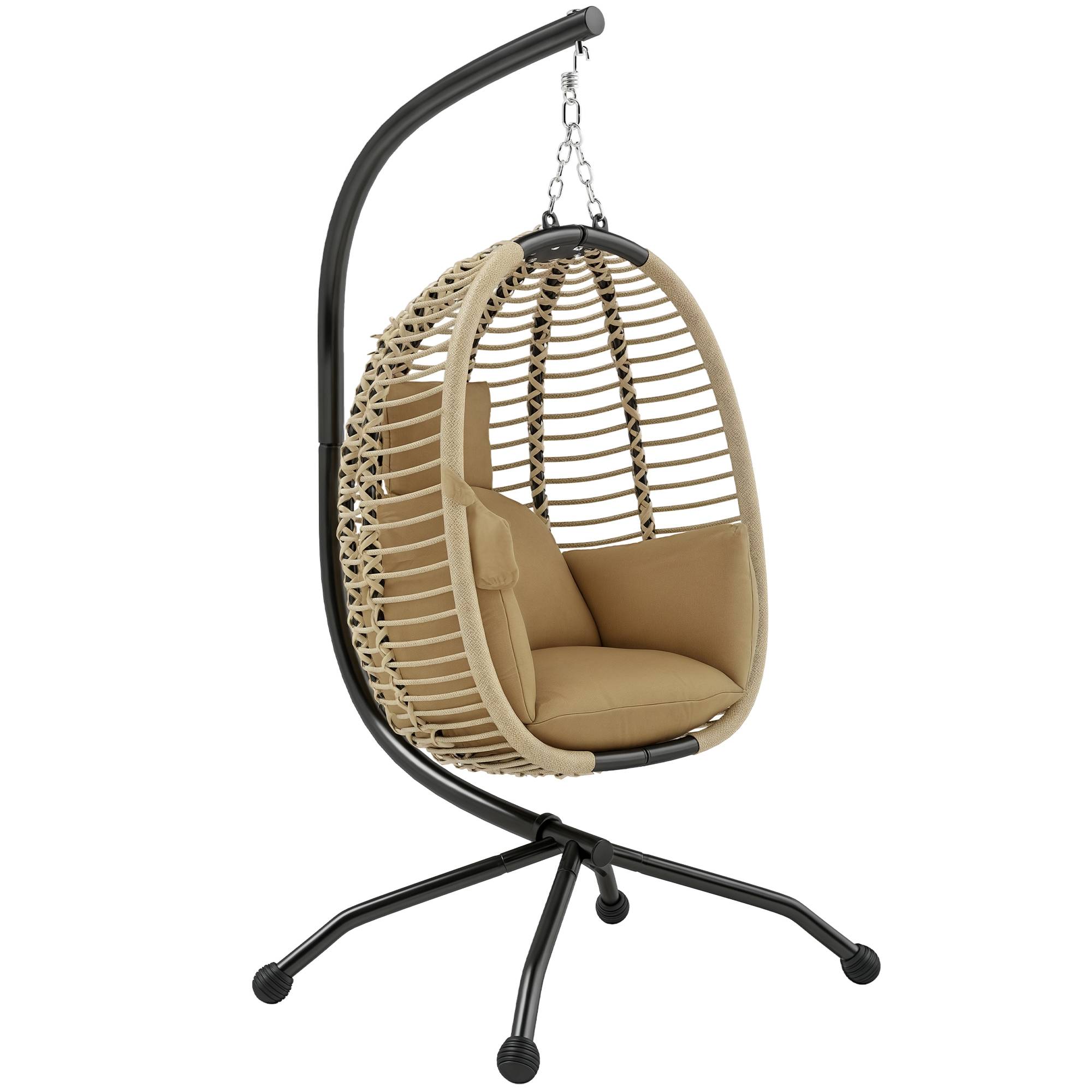 Fauteuil œuf suspendu pliant acier intérieur extérieur grand confort coussin beige - ComfortXL Outdoor Living - Image 1