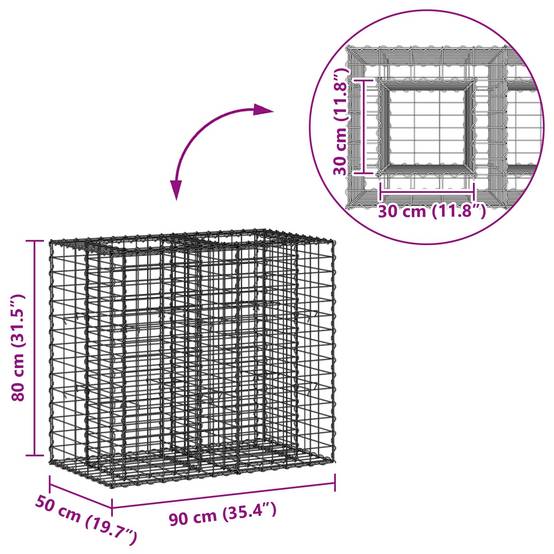 PANGIVO - Lit surélevé gabion Acier galvanisé Argenté 90 x 50 x 80 cm - PANGIVO - Image 8