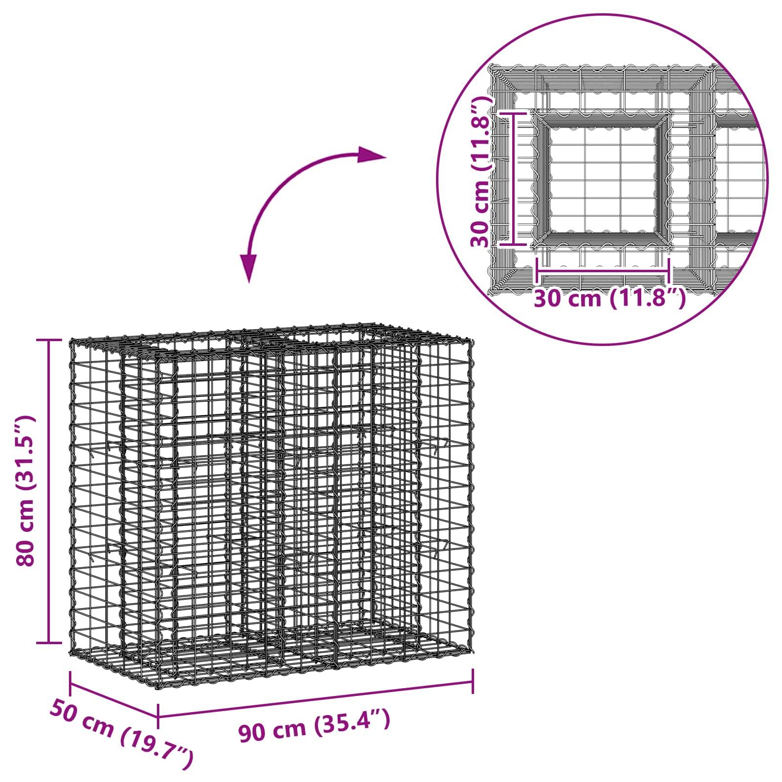 PANGIVO - Lit surélevé gabion Acier galvanisé Argenté 90 x 50 x 80 cm - PANGIVO - Image 8