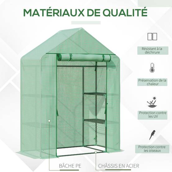 Serre de jardin PE plantes 8 étagères latérales accès porte 141x72x191cm vert - ComfortXL Outdoor Living - Image 6