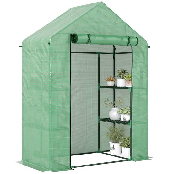 Serre de jardin PE plantes 8 étagères latérales accès porte 141x72x191cm vert - ComfortXL Outdoor Living - Image 1