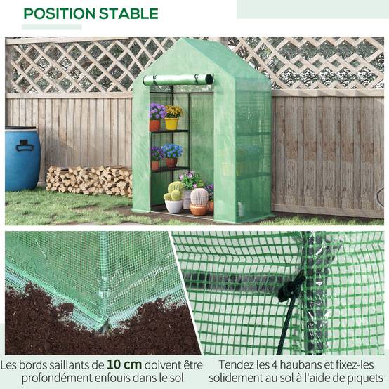 Serre de jardin PE plantes 8 étagères latérales accès porte 141x72x191cm vert - ComfortXL Outdoor Living - Image 7