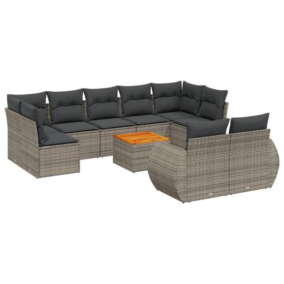Canapé de jardin d'angle 9 places modulable en poly rotin avec table basse en bois Gris – ComfortXL Outdoor Living - Image 2