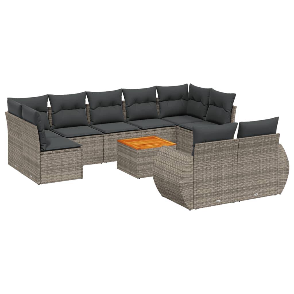 Canapé de jardin d'angle 9 places modulable en poly rotin avec table basse en bois Gris – ComfortXL Outdoor Living - Image 2