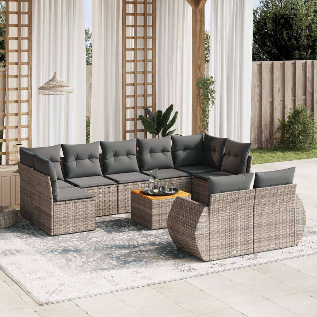 Canapé de jardin d'angle 9 places modulable en poly rotin avec table basse en bois Gris – ComfortXL Outdoor Living - Image 1