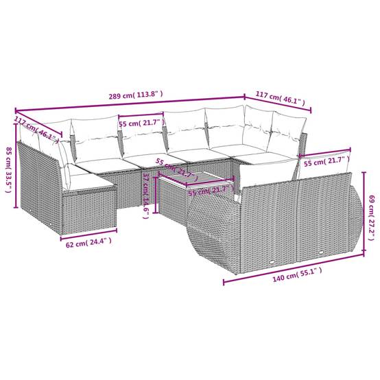 Canapé de jardin d'angle 9 places modulable en poly rotin avec table basse en bois Gris – ComfortXL Outdoor Living - Image 4